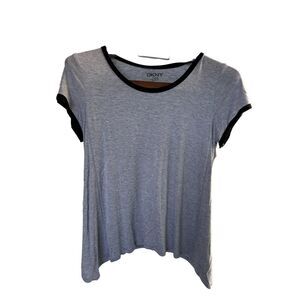 NWT DKNY M Women's Short Sleeve Everyday T-Shirt Grey Black  Great Under Blazers